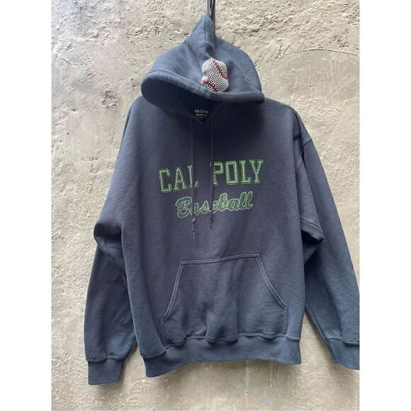 CAL POLY UNIVERSITY BASEBALL NAVY BLUE BLING RHINESTONES SPELLOUT HOODIE SWEATSH - Picture 4 of 17